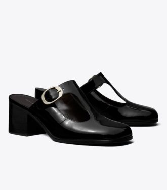 Mule con tacco e cinturino a T viola