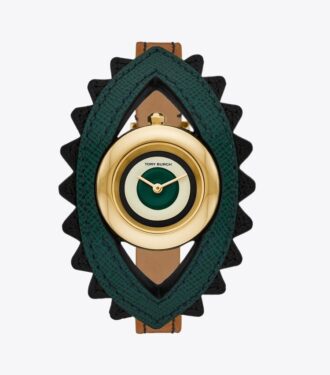 Orologio Evil Eye Bangle, pelle da valigia/verde, 27 mm