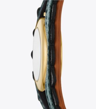 Orologio Evil Eye Bangle, pelle da valigia/verde, 27 mm