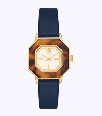 Orologio Sawyer ottagonale, pelle blu navy/acciaio inossidabile dorato, 28 x 32 mm Orologio Sawyer ottagonale, pelle blu navy/acciaio inossidabile dorato, 28 x 32 mm