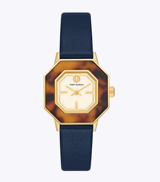 Orologio Sawyer ottagonale, pelle blu navy/acciaio inossidabile dorato, 28 x 32 mm Orologio Sawyer ottagonale, pelle blu navy/acciaio inossidabile dorato, 28 x 32 mm