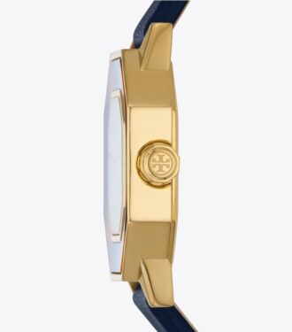 Orologio Sawyer ottagonale, pelle blu navy/acciaio inossidabile dorato, 28 x 32 mm Orologio Sawyer ottagonale, pelle blu navy/acciaio inossidabile dorato, 28 x 32 mm