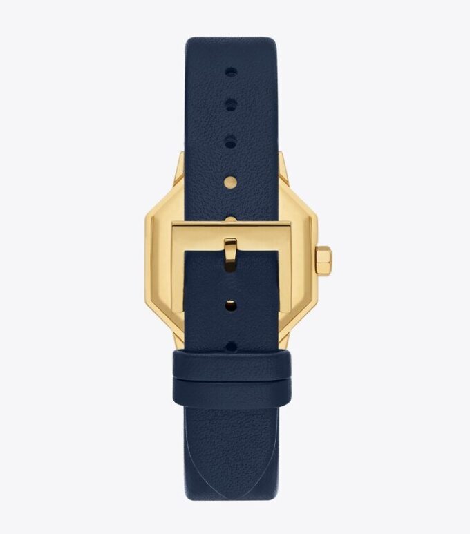 Orologio Sawyer ottagonale, pelle blu navy/acciaio inossidabile dorato, 28 x 32 mm Orologio Sawyer ottagonale, pelle blu navy/acciaio inossidabile dorato, 28 x 32 mm