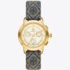 Orologio Tory con T Monogram, blu navy/acciaio inossidabile dorato, 37 x 37 mm Orologio Tory con T Monogram, blu navy/acciaio inossidabile dorato, 37 x 37 mm