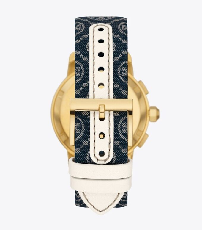 Orologio Tory con T Monogram, pelle/acciaio inossidabile dorato Orologio Tory con T Monogram, pelle/acciaio inossidabile dorato