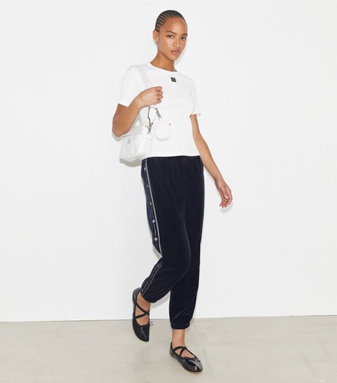 Pantaloni jogging in velluto con logo T Pantaloni jogging in velluto con logo T