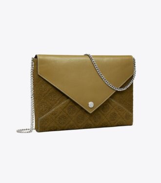Pochette con catena in pelle scamosciata con T Monogram