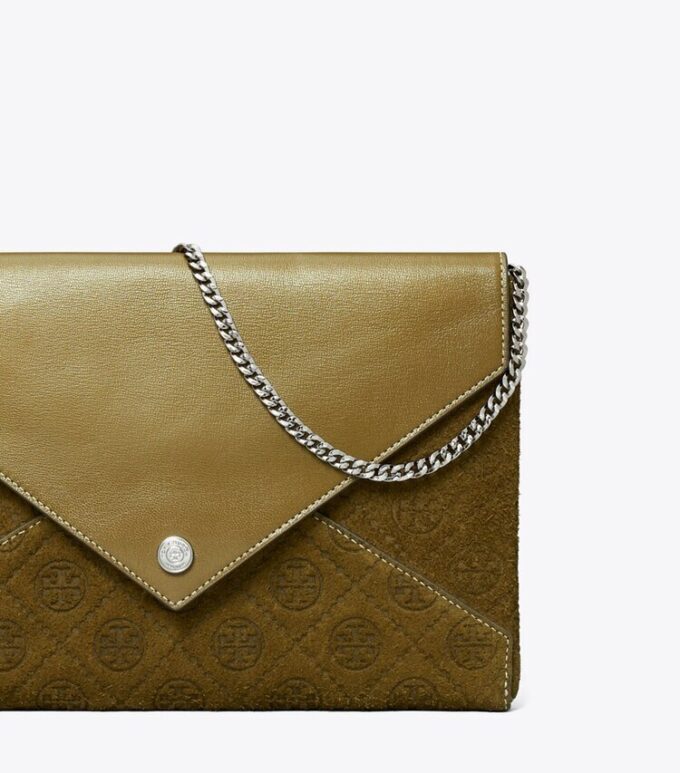 Pochette con catena in pelle scamosciata con T Monogram