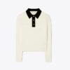 Polo a maniche lunghe in cotone pointelle Polo a maniche lunghe in cotone pointelle
