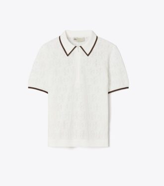 Polo con zip in cotone pointelle T Monogram