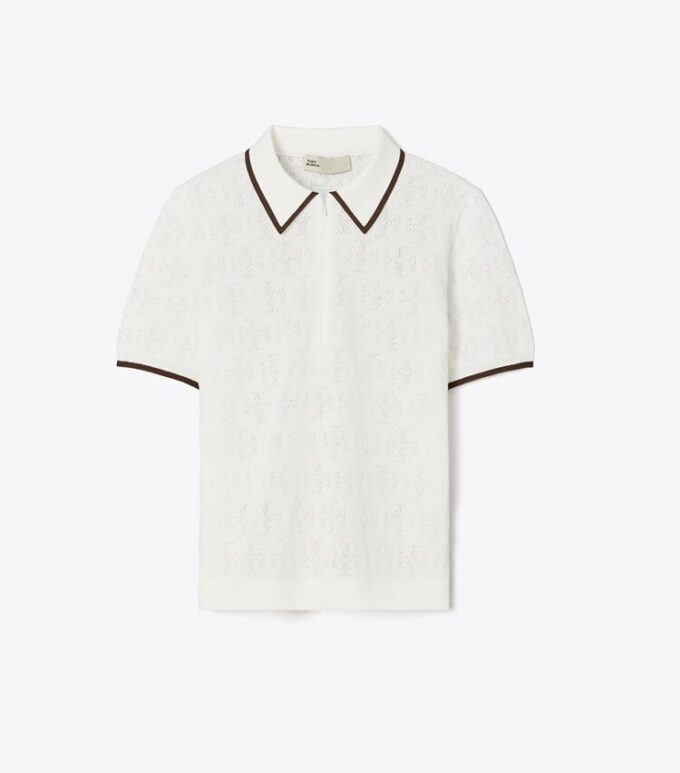 Polo con zip in cotone pointelle T Monogram