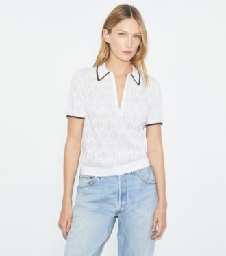 Polo con zip in cotone pointelle T Monogram