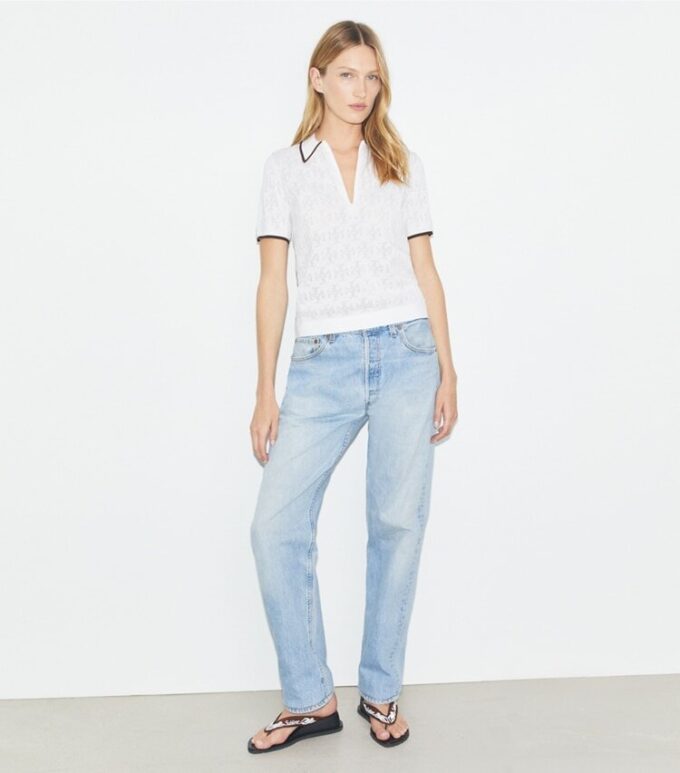 Polo con zip in cotone pointelle T Monogram