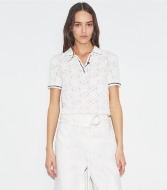 Polo in cotone con logo in pizzo