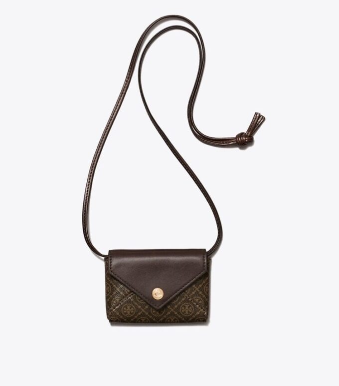 Portacarte con cordino in tela rivestita con T Monogram Portacarte con cordino in tela rivestita con T Monogram