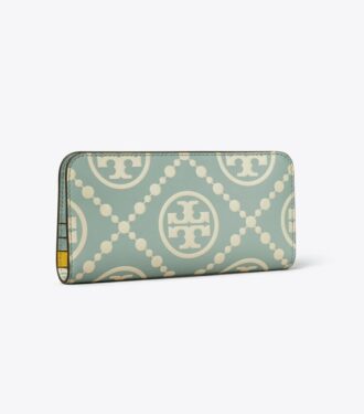 Portafoglio slim con zip in rilievo a contrasto con T Monogram