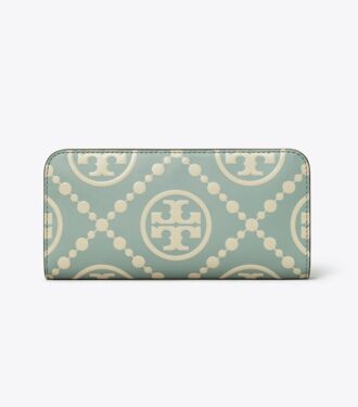 Portafoglio slim con zip in rilievo a contrasto con T Monogram