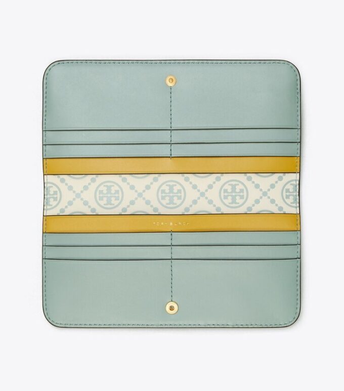 Portafoglio slim con zip in rilievo a contrasto con T Monogram