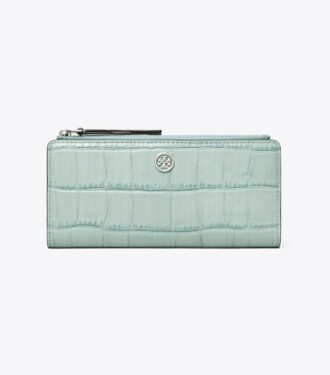 Portafoglio sottile con zip Robinson in pelle goffrata coccodrillo