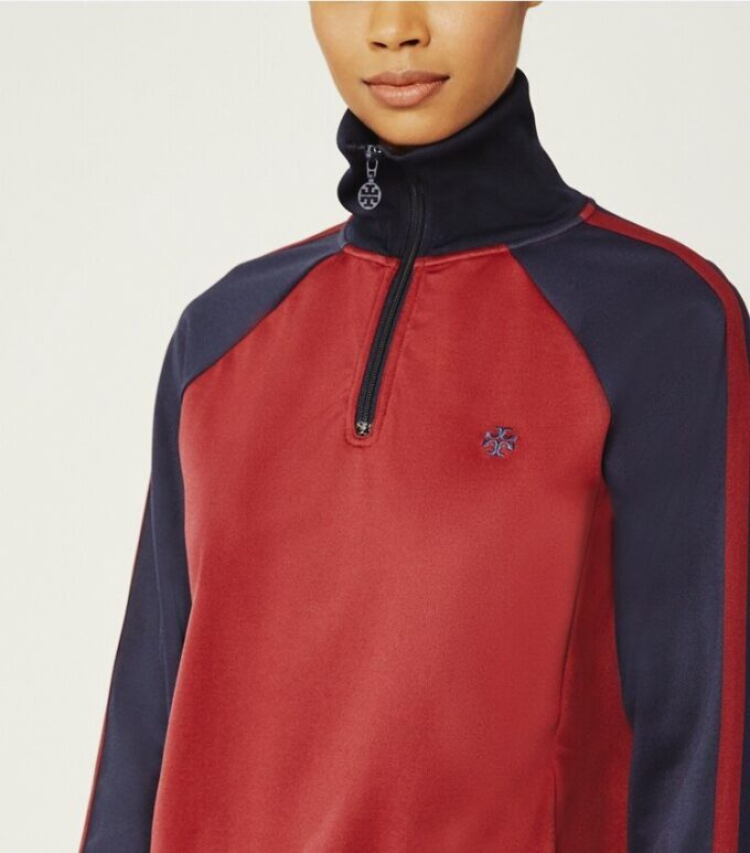 Pullover con mezza zip color block