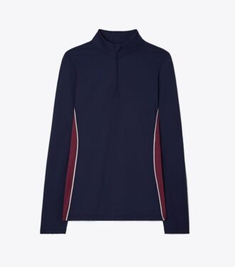 Pullover con mezza zip e bordino a contrasto