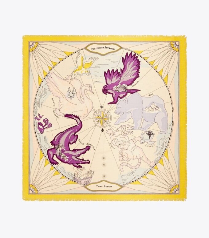 Sciarpa quadrata in lana con mappa del mondo Sciarpa quadrata in lana con mappa del mondo