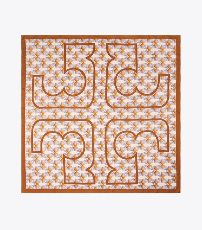 Sciarpa quadrata oversize in seta con logo Deco Crane Geo