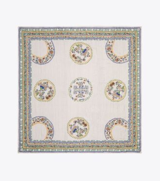 Sciarpa quadrata oversize ricamata con piatti in ceramica