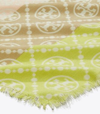 Sciarpa rettangolare con T Monogram e strisce multicolori