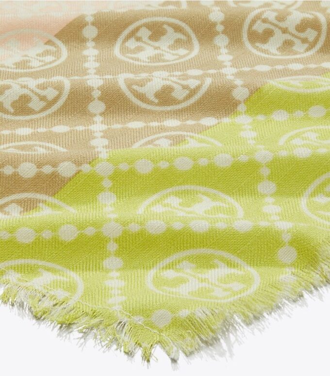 Sciarpa rettangolare con T Monogram e strisce multicolori