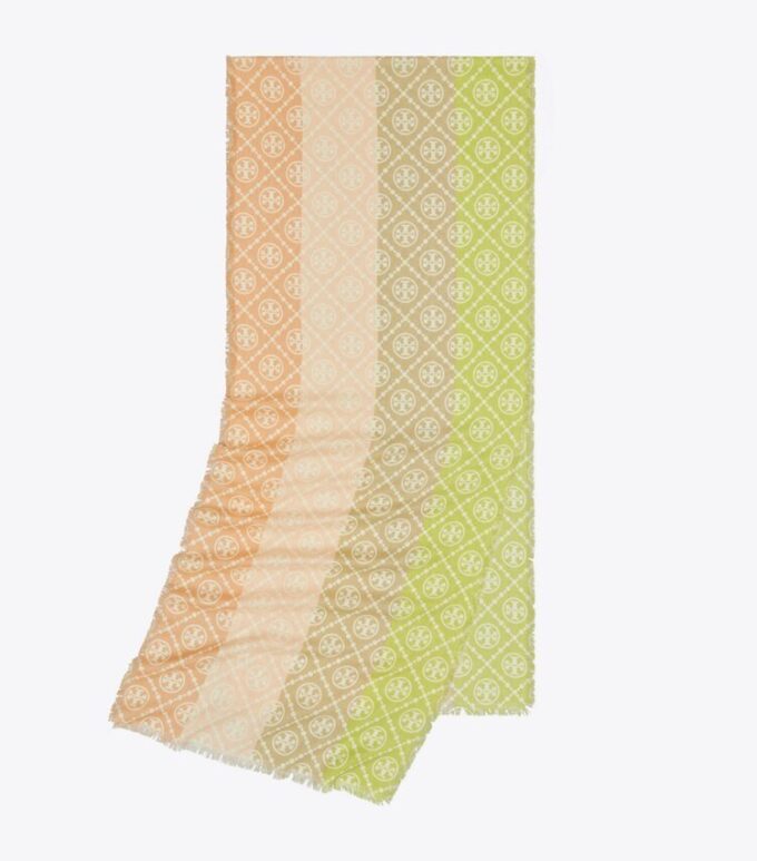 Sciarpa rettangolare con T Monogram e strisce multicolori