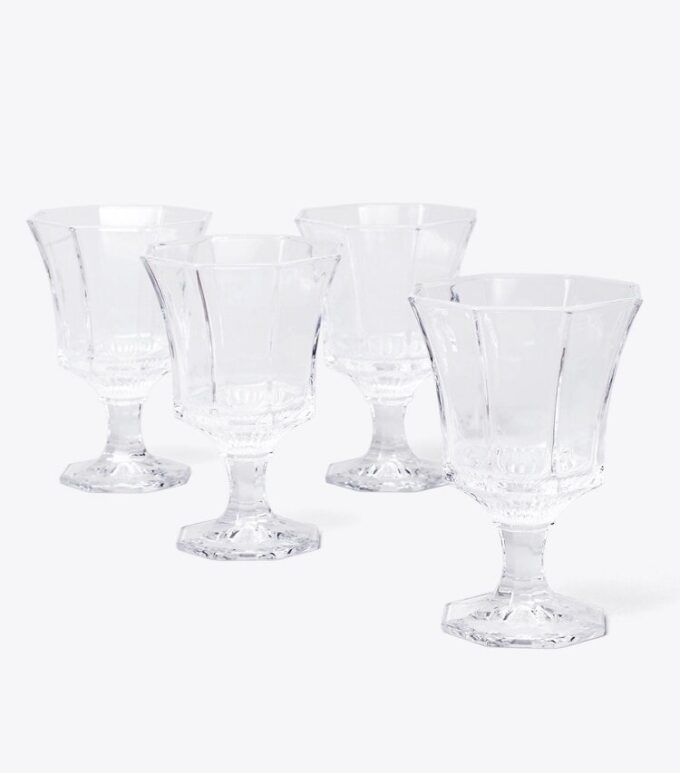 Set di 4 bicchieri da vino in vetro pressato Set di 4 bicchieri da vino in vetro pressato