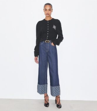 T Monogram Contrast Cuff Straight Leg Jean