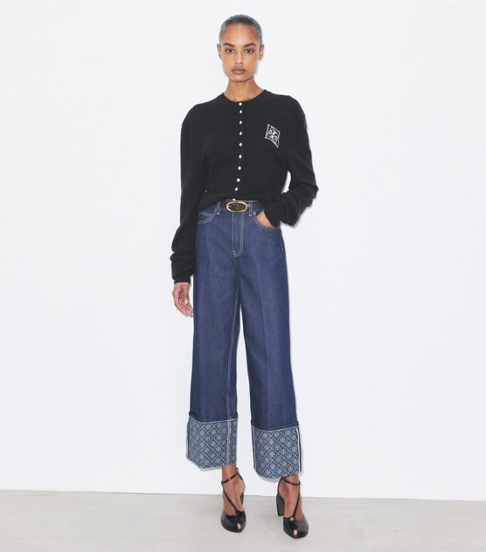 T Monogram Contrast Cuff Straight Leg Jean T Monogram Contrast Cuff Straight Leg Jean