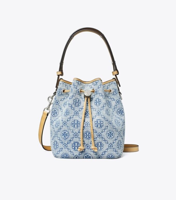 T Monogram Denim Mini Bucket Bag