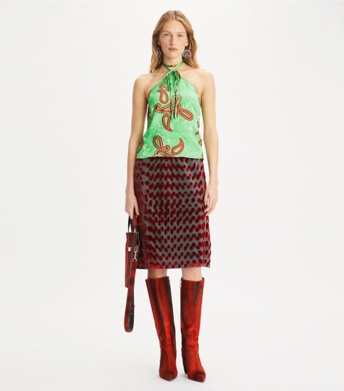 Top con nodo in raso paisley Top con nodo in raso paisley