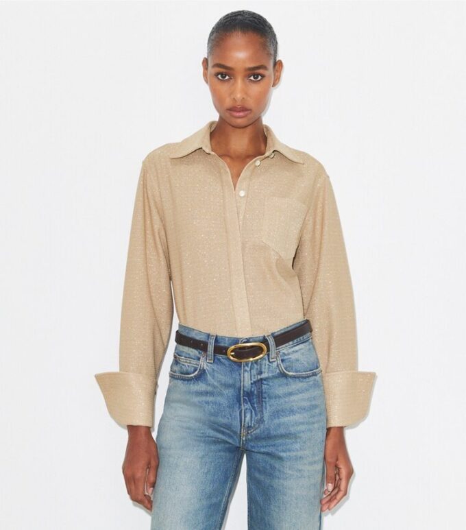 Top con polsini in jacquard Top con polsini in jacquard