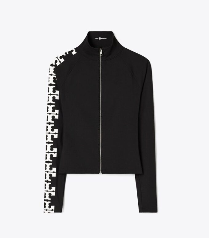 Top con zip e logo riflettente in nylon Top con zip e logo riflettente in nylon