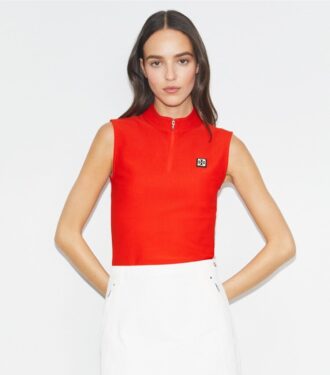 Top con zip in poliestere