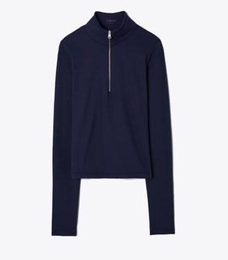 Top corto con mezza zip e maniche lunghe