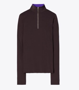 Top in jersey a maniche lunghe con zip frontale