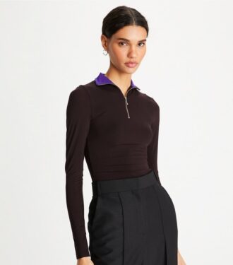 Top in jersey a maniche lunghe con zip frontale