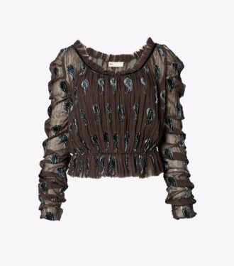 Top in velluto con ruches