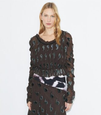 Top in velluto con ruches