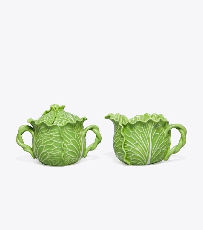 Zuccheriera con coperchio e lattiera Lettuce Ware