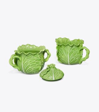 Zuccheriera con coperchio e lattiera Lettuce Ware