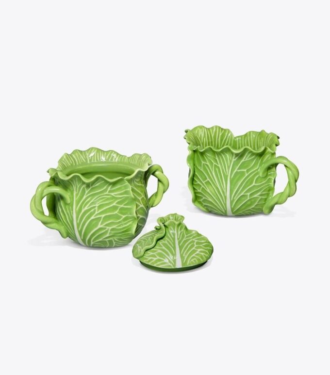 Zuccheriera con coperchio e lattiera Lettuce Ware